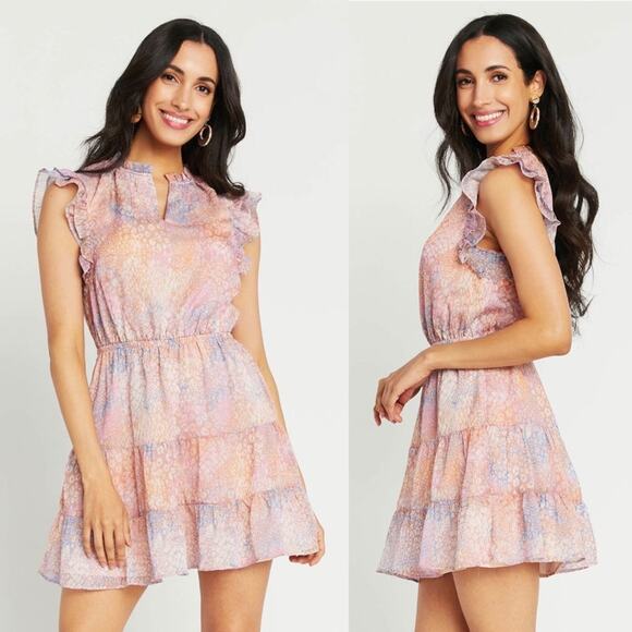 BB DAKOTA • Steve Madden Dreaming Of Waves Ruffle Colorful Leopard Print Dress - Picture 1 of 7